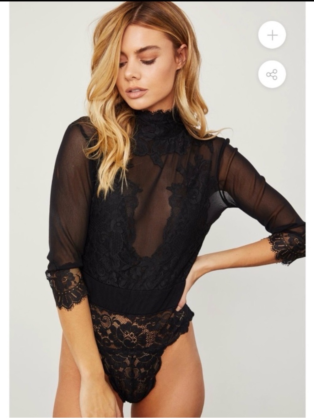 Free People Take HAH Bow Reversible Black Lace Sheer High-Neck Bodysuit XS